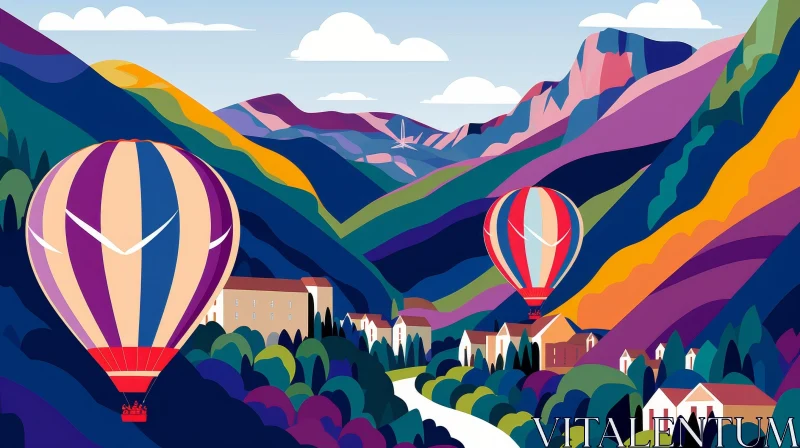 Hot Air Balloon Ride Over Colorful Mountain Valley AI Image