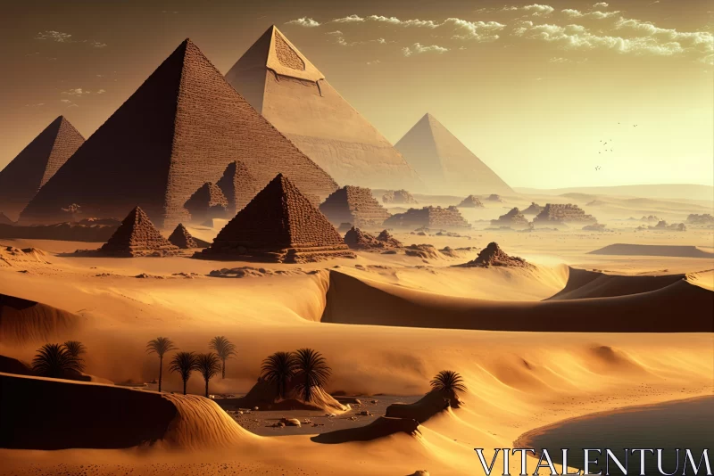 Mystical Pyramids: A Surreal Landscape Photography AI Image