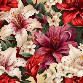 Painterly Floral Pattern on Yellow Background