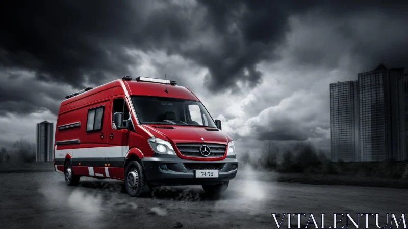 Red and White Mercedes-Benz Sprinter Van on Road AI Image