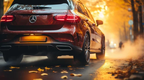 Red Mercedes-Benz GLC-Class SUV on Fall Road