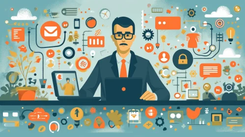 Serious Businessman Working on Laptop at Desk