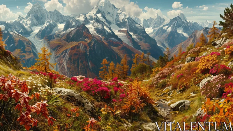 Swiss Alps Autumn Landscape - Majestic Mountains and Colorful Valley