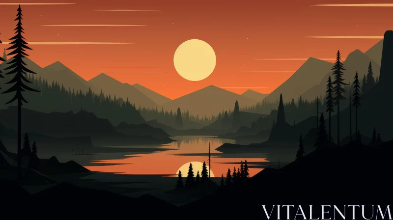 AI ART Tranquil Lake and Mountains at Sunset