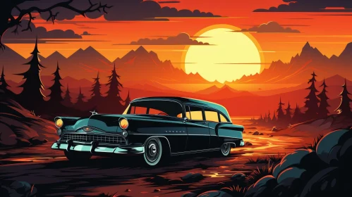 Vintage Chevrolet Bel Air in Mountain Sunset Scene