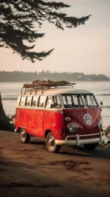 Vintage Volkswagen Type 2 Bus Sunset Beach Scene
