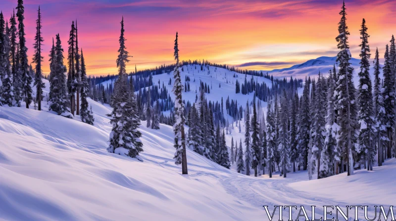 Winter Landscape at Sunset AI Image