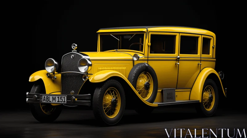 Yellow Car on Black Background: Historical Illustrations in a Vibrant Style AI Image