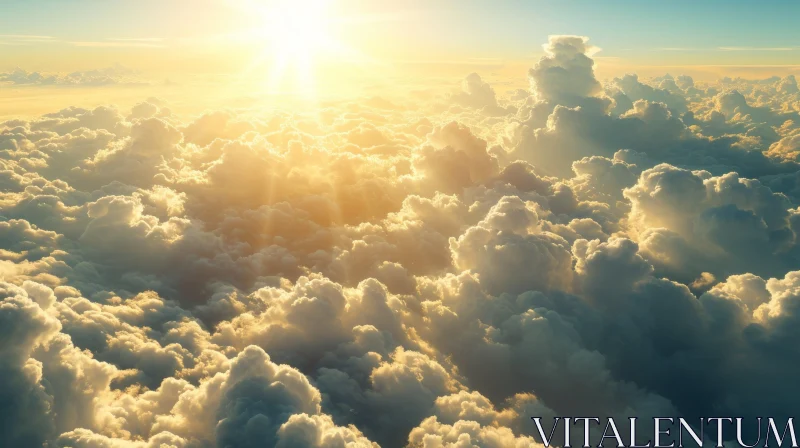 Aerial View of Majestic Cloudscape with Sunlight AI Image