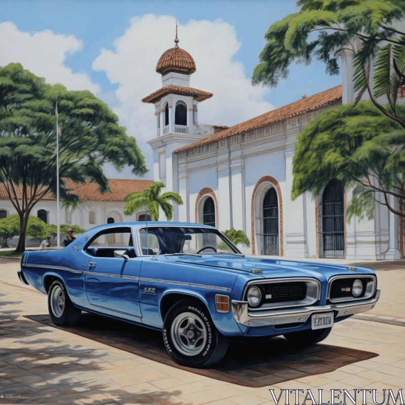 Blue Chrysler Muscle Car | Precise Architecture Paintings AI Image