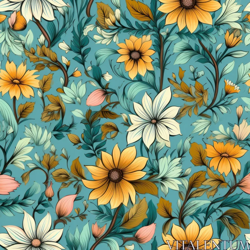 Blue Floral Pattern Background AI Image