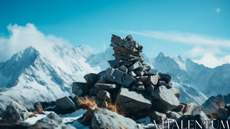 Cairn on Rocky Mountain Summit AI Image