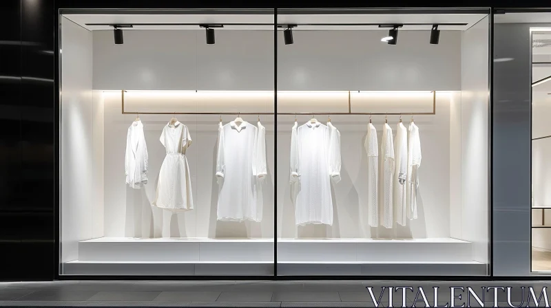Captivating Window Display: White Dresses in a Clothing Store AI Image
