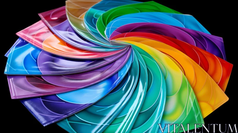 Colorful Spiral Paper Sheets on Black Background AI Image