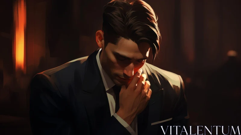 Dark Suit Man Portrait with Thoughtful Expression AI Image