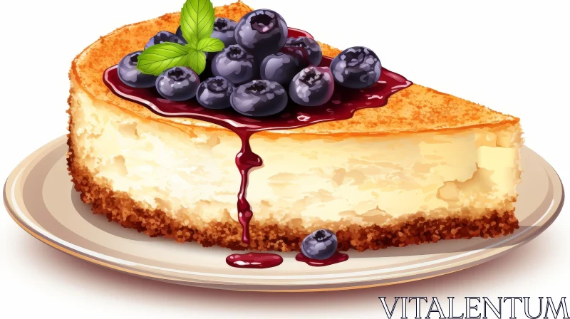 AI ART Delicious Cheesecake with Blueberries and Mint