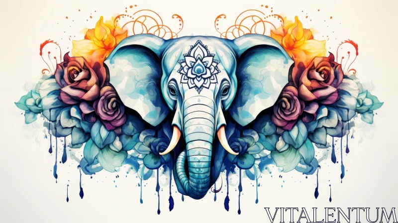 Elephant Head Watercolor Painting | Mandala Decor | Vibrant Colors AI Image
