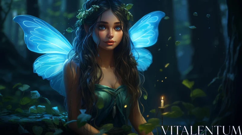 Enchanting Fairy in Forest with Butterfly Wings AI Image