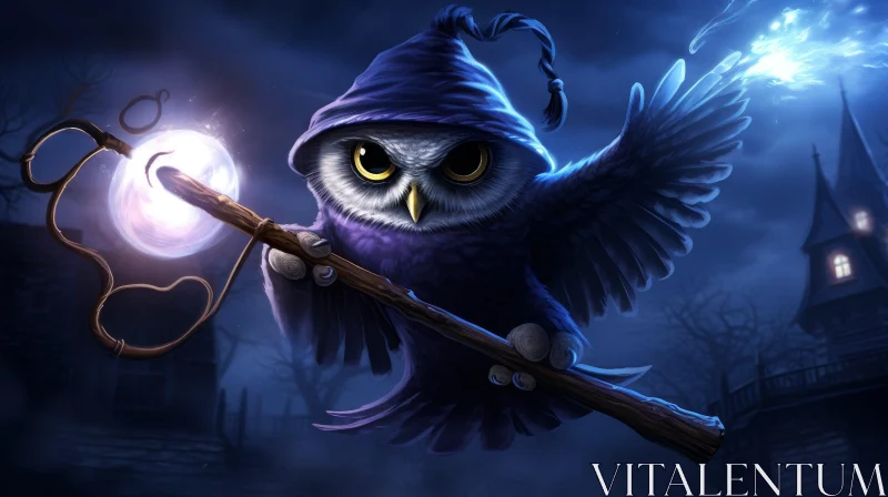 AI ART Enchanting Wizard Owl Digital Painting