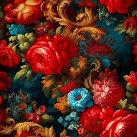 Floral Seamless Pattern with Red and Blue Flowers
