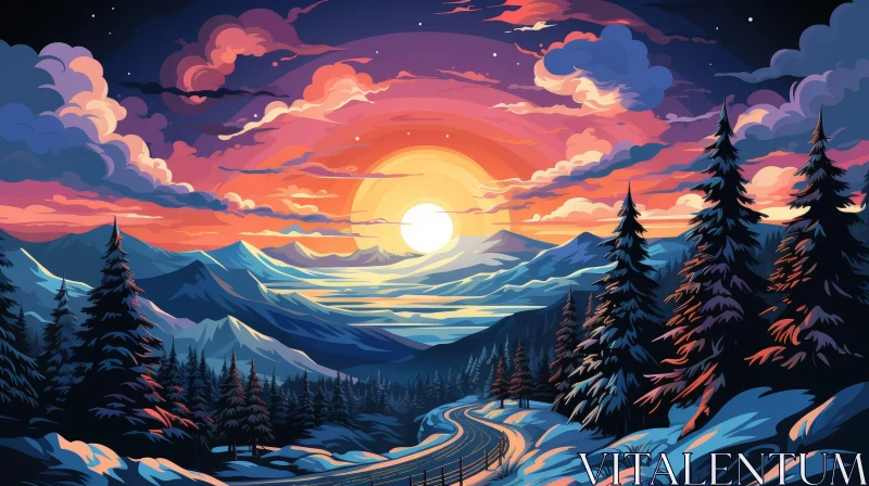 AI ART Mountain Range Sunset Landscape