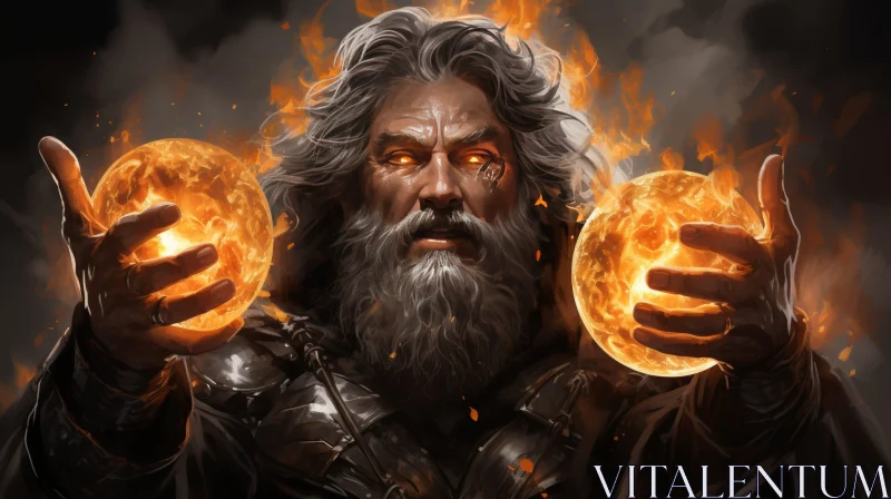 AI ART Mystical Wizard Casting Fireball Spell - Fantasy Art