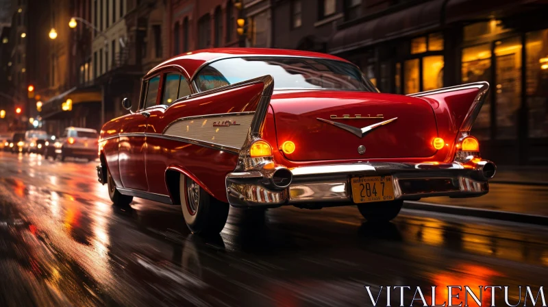 Red 1957 Chevrolet Bel Air Night Drive AI Image