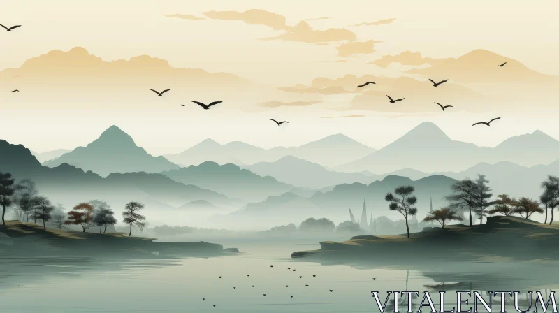 Serene Chinese Landscape Painting AI Image