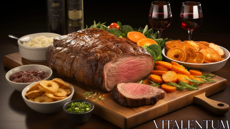 Succulent Roast Beef Tenderloin with Red Wine and Vegetables AI Image