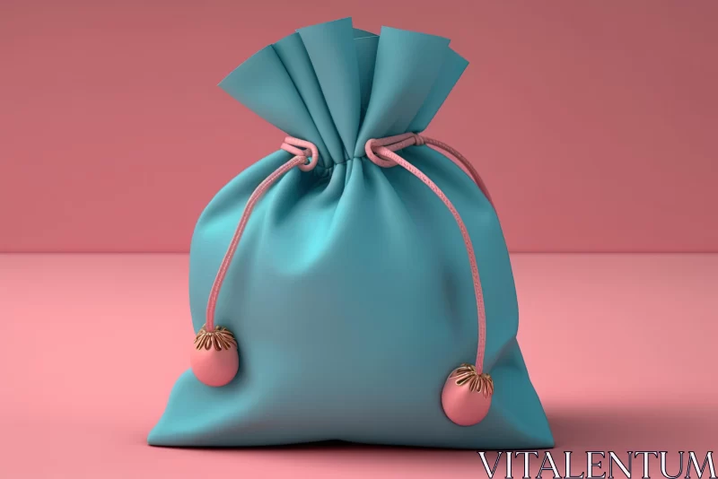 Surreal Blue Drawstring Bag with Pink Charm - Delicate and Playful AI Image