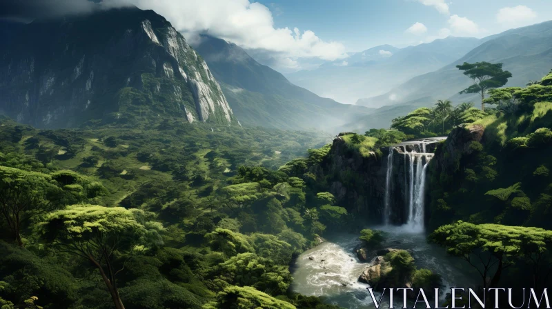 Tropical Rainforest Waterfall Landscape AI Image