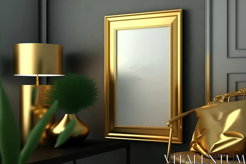 Captivating Composition: Golden Mirror and Black Lamp in Modern Room AI Image