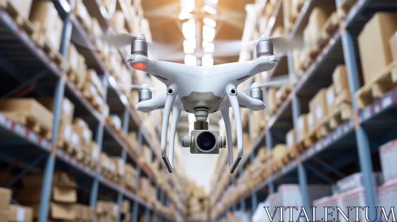 Captivating Image of a White Drone Flying in a Warehouse AI Image