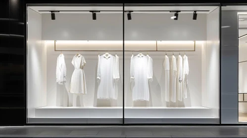 Captivating Window Display: White Dresses in a Clothing Store