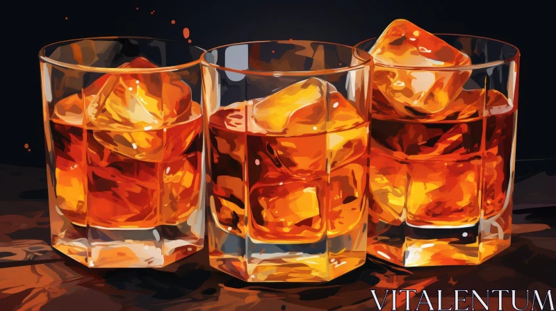 Dark Amber Whiskey Glasses on Wooden Table AI Image