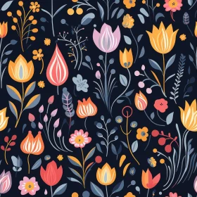 Dark Blue Floral Pattern - Colorful Flowers