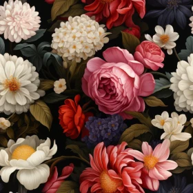Dark Floral Pattern with Roses, Peonies, and Chrysanthemums
