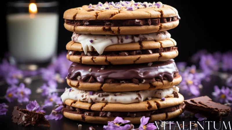 Delicious Chocolate Chip Cookies with Floral Decor AI Image
