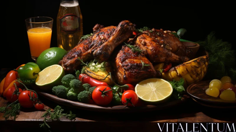 Delicious Grilled Chicken and Vegetables Still Life AI Image