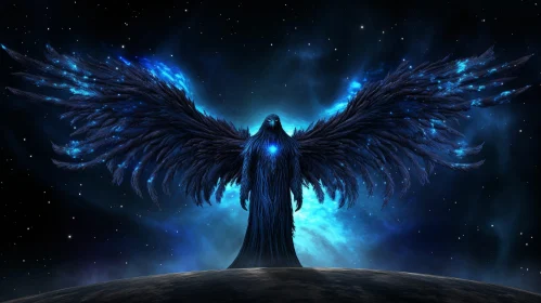 Fantasy Illustration: Eagle-Headed Creature in Starry Night
