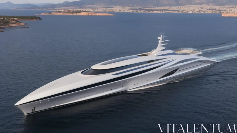 AI ART Luxury Yacht on Blue Water | Modern Design and Scenic Coastline