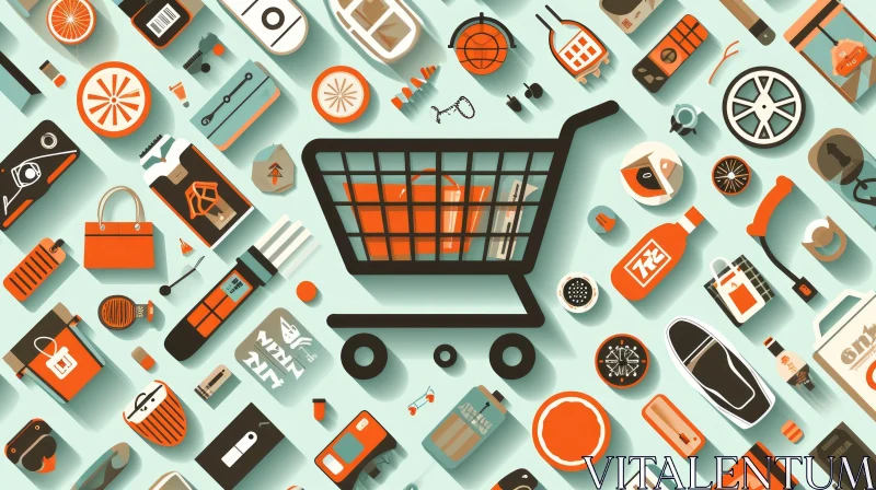 Modern Shopping Cart with Neatly Arranged Items AI Image
