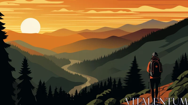 Mountain Sunset Digital Painting Landscape AI Image