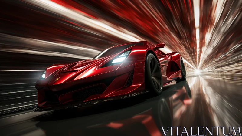 Red Futuristic Sports Car in Motion AI Image