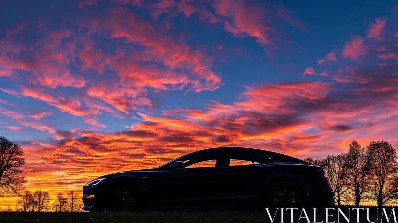 Tesla Model S Plaid at Sunset on Rural Road AI Image