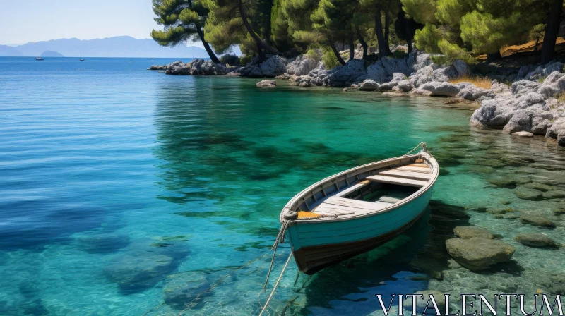 Tranquil Wooden Boat Scene in a Small Bay AI Image