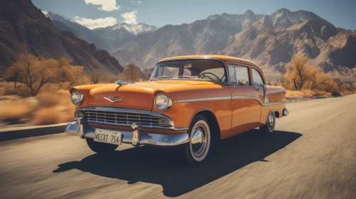 Vintage 1950s Chevrolet Bel Air Car on Desert Road