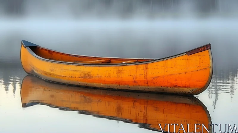 Yellow Canoe on Misty Lake AI Image