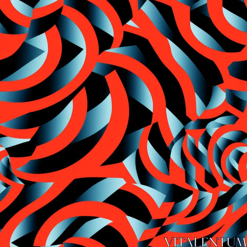 AI ART Blue and Red Curved Shapes Abstract Pattern