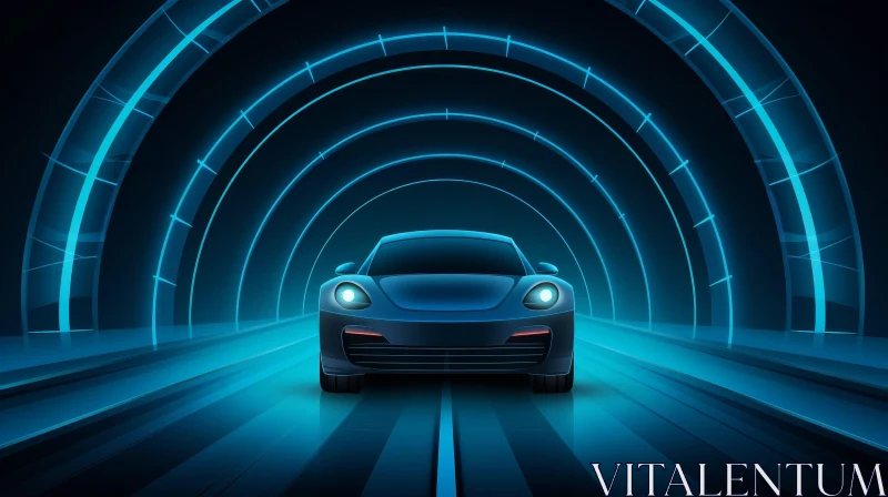 Blue Tunnel Car Perspective Art AI Image